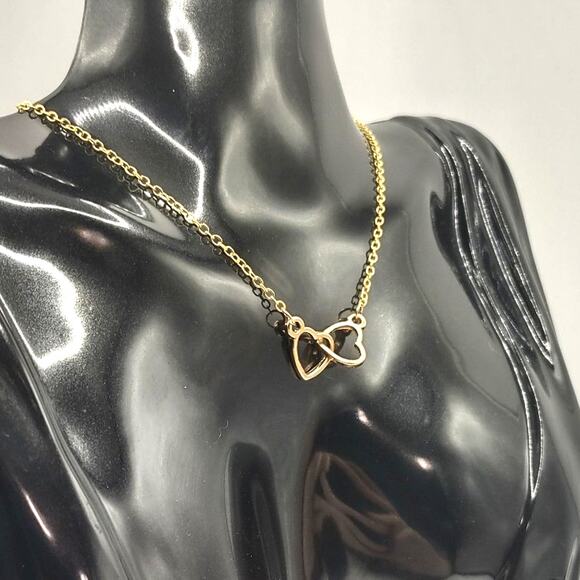 Gold Necklace Combined Twin Hearts Intertwined Pendant Valentines Birthday NEW! - Picture 1 of 6